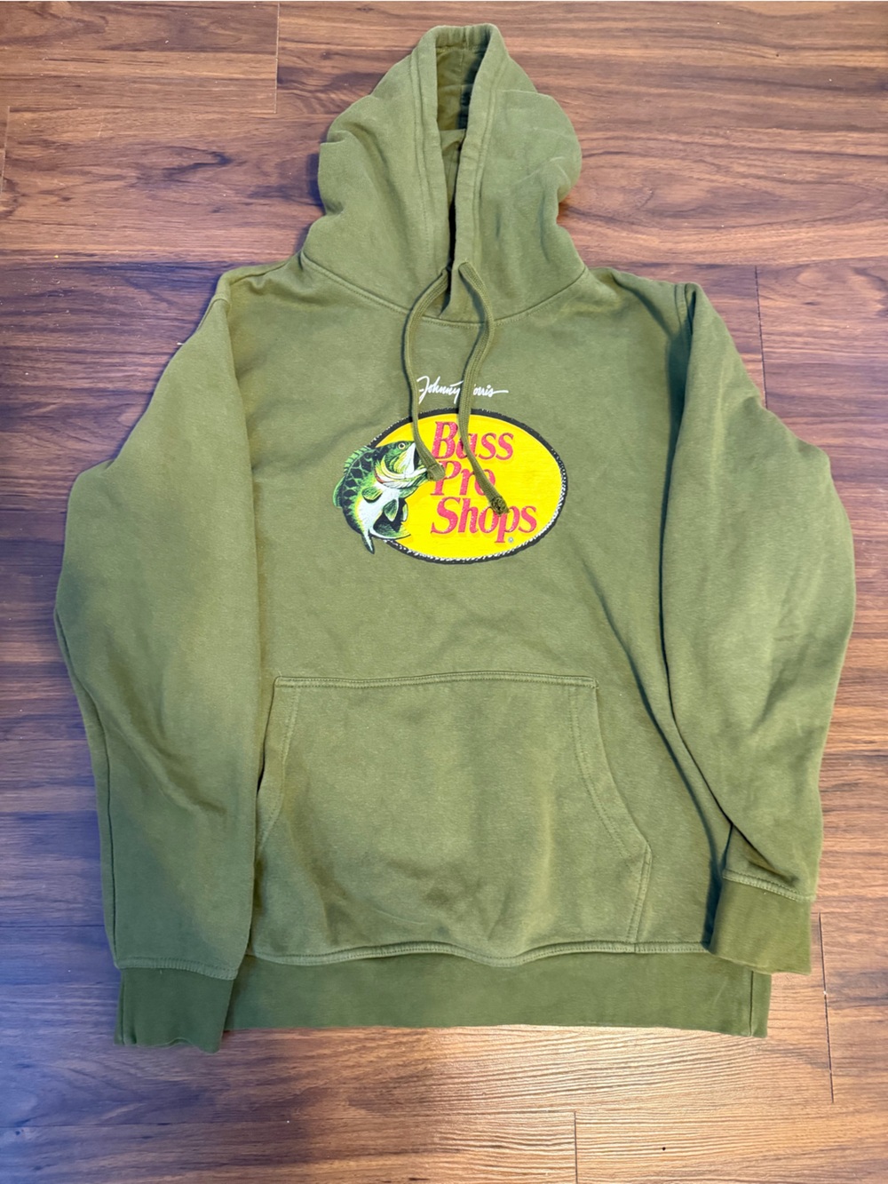 Bass Pro Shops Olive Green Hoodie with Yellow Logo